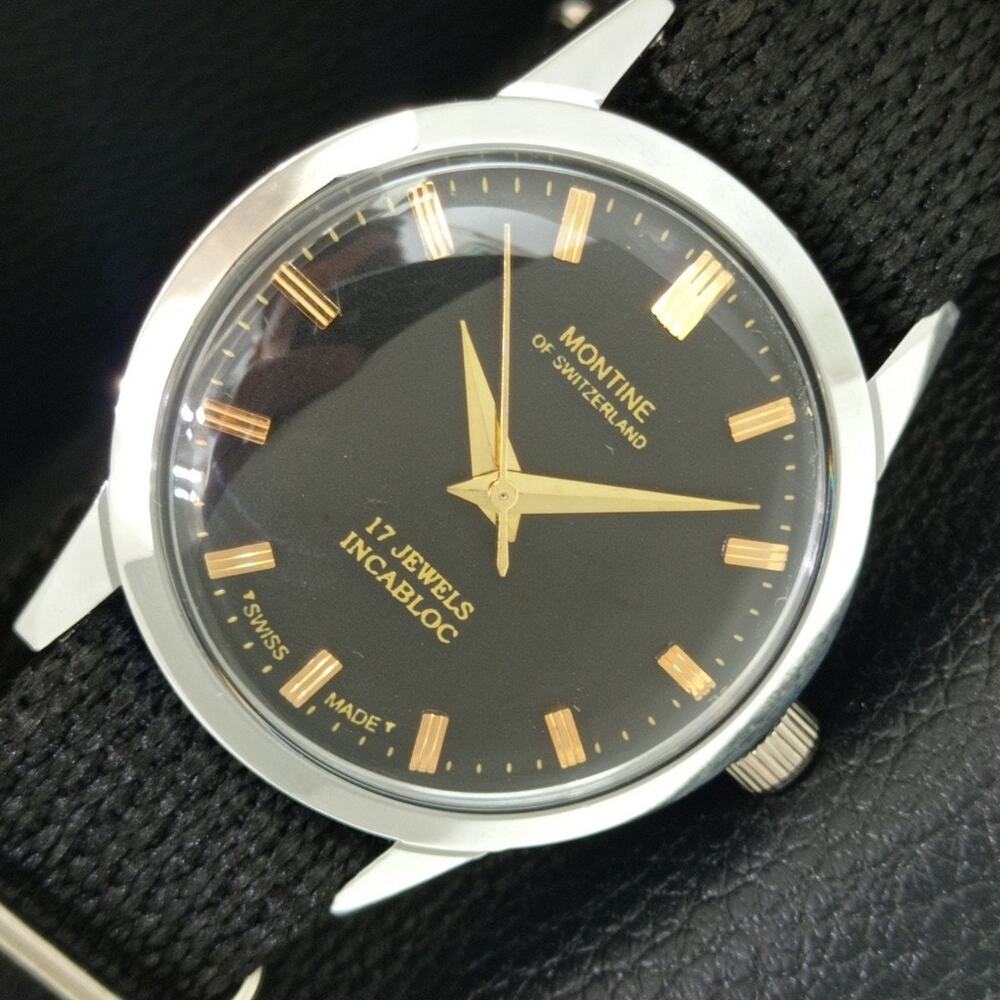 Vintage 1984 Montine Of Switzerland  Manual Mens Silver Watch W/Nato Strap